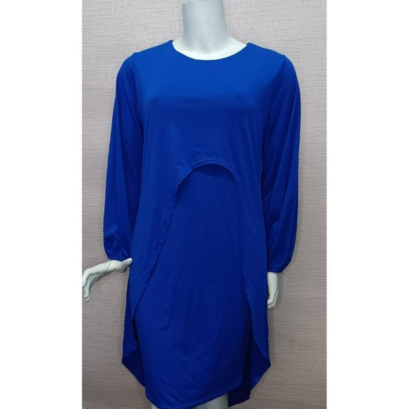 Elegant Modest Royal Blue Formal Dress with bell sleeves Size 2X and necklace - Picture 8 of 9